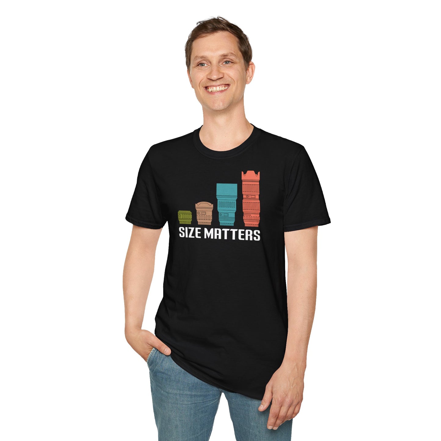 T-Shirt — Size Matters Camera Lens Stack Graphic Tee