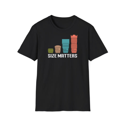 T-Shirt — Size Matters Camera Lens Stack Graphic Tee